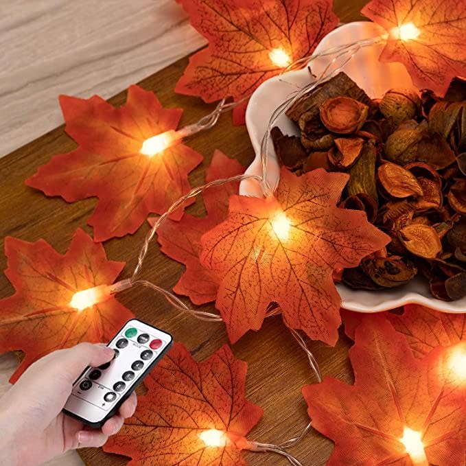 thanksgiving decorations - orange maple leaf twinkle lights with remote control