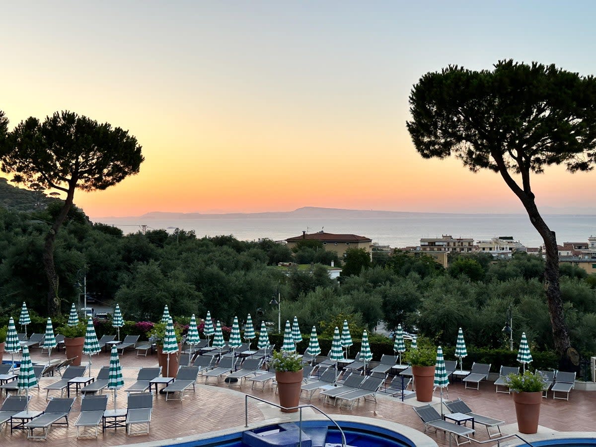 Sunset from the balcony at the Hilton Sorrento Palace (Elliot Wagland)