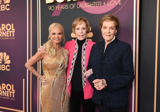 Kristin Chenoweth, Carol Burnett, Julie Andrews at "Carol Burnett: 90 Years of Laughter + Love" held at Avalon Hollywood on March 2, 2023 in Los Angeles, California. (Photo by Gilbert Flores/Variety via Getty Images)<p><a href="https://www.gettyimages.com/detail/1247648201" rel="nofollow noopener" target="_blank" data-ylk="slk:Gilbert Flores/Getty Images;elm:context_link;itc:0;sec:content-canvas" class="link ">Gilbert Flores/Getty Images</a></p>