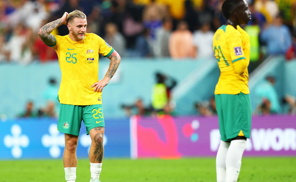 Jason Cummings, pictured here during the Socceroos' clash with France at the World Cup.