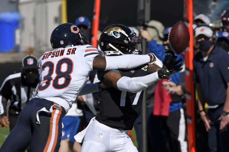 Wide receiver D.J. Chark Jr. (R) was a second-round pick by the Jacksonville Jaguars in the 2018 NFL Draft. File Photo by Joe Marino/UPI