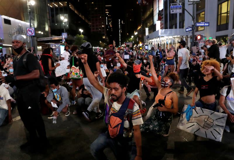 Demonstrators march against the death in Minneapolis police custody of George Floyd in New York