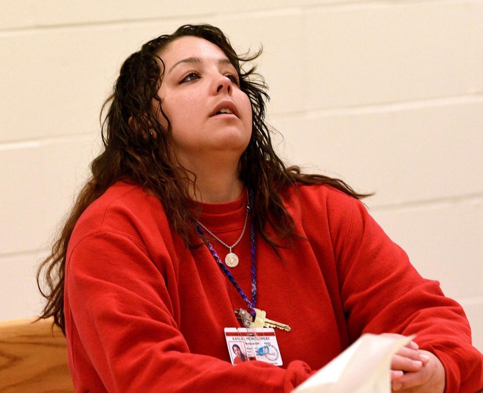 Kayla Montgomery during a parole board hearing in March (AP)