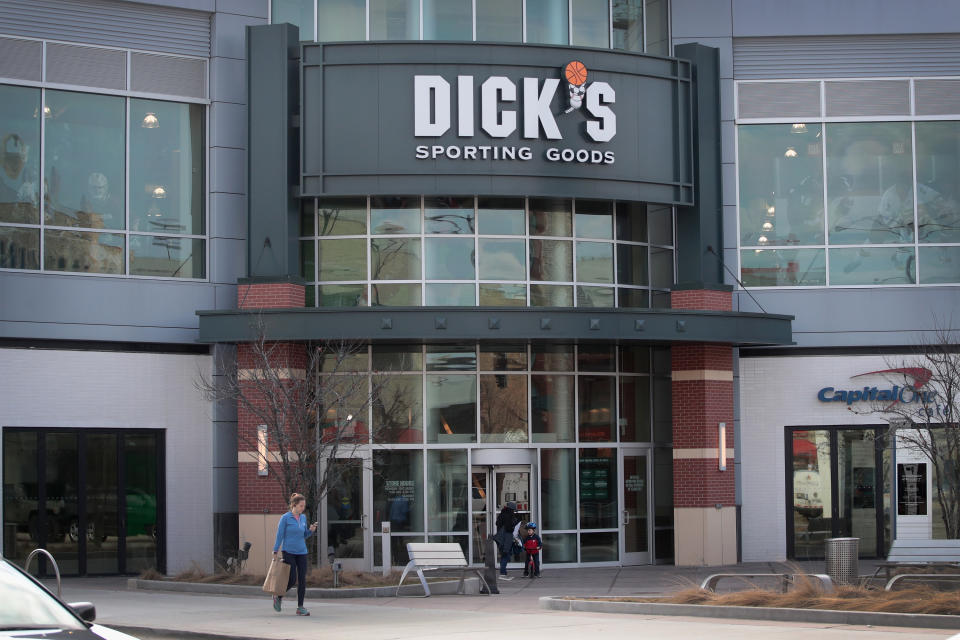 CHICAGO, IL - FEBRUARY 28:  A sign hangs outside of a Dick's Sporting Goods store on February 28, 2018 in Chicago, Illinois. Citing the recent shooting at Stoneman Douglas School in Parkland, Florida, the sporting goods retailer announced today that it would no longer sell firearms to anyone under 21 years of age, no longer sell high capacity magazines, and would no longer sell assault-style rifles at any company owned stored.  (Photo by Scott Olson/Getty Images)