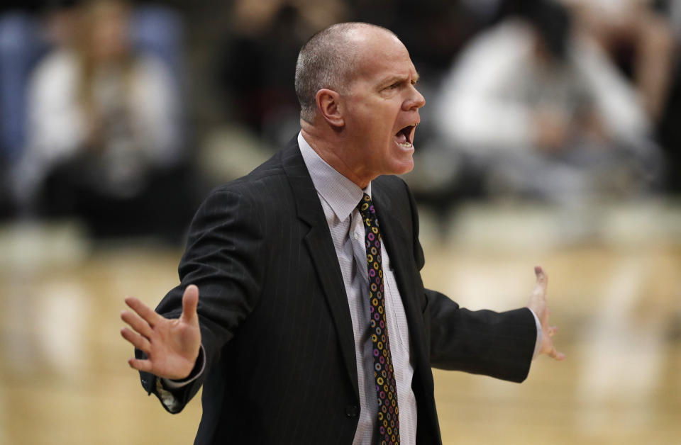 Colorado head coach Tad Boyle directs his team against Utah in the first half of an NCAA college basketball game Sunday, Jan. 12, 2020, in Boulder, Colo. (AP Photo/David Zalubowski)