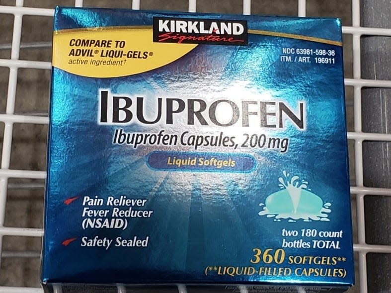 shiny blue box of kirkland's ibuprofen at costco