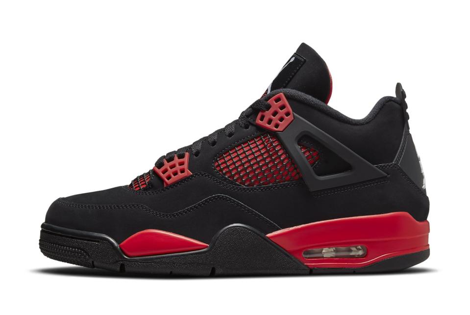 The lateral side of the Air Jordan 4 “Crimson.” - Credit: Courtesy of Nike