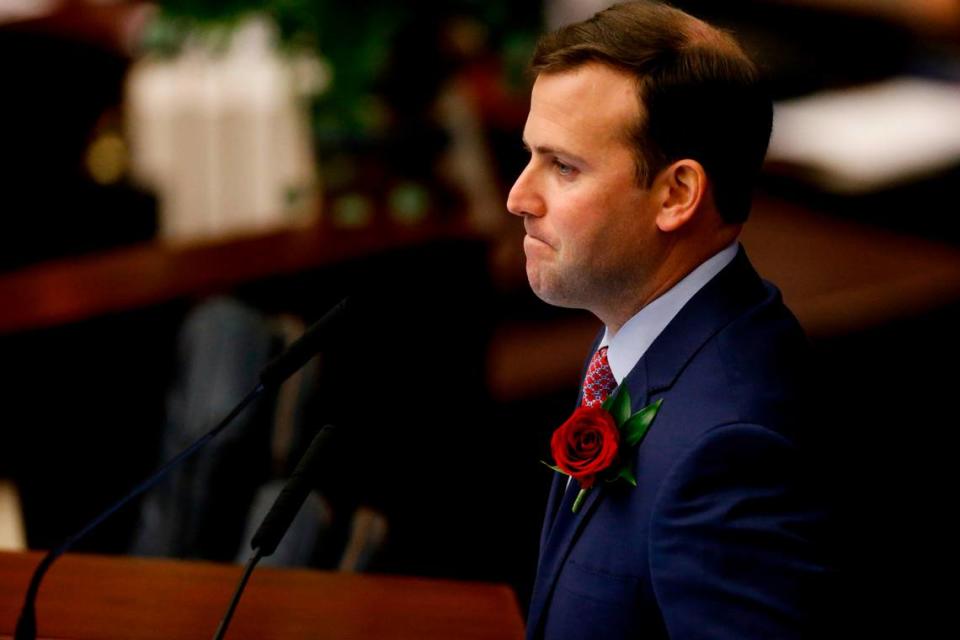 House Speaker Chris Sprowls, R- Palm Harbor, speaks during the house session of the Florida Legislature at the Capitol in Tallahassee on Tuesday, March 2, 2021.