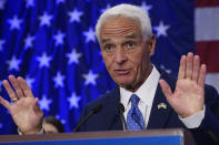 FILE - Democratic gubernatorial candidate Rep Charlie Crist, D-Fla., gestures as he speaks to supporters Aug. 23, 2022, in St. Petersburg, Fla. (AP Photo/Chris O'Meara, File)