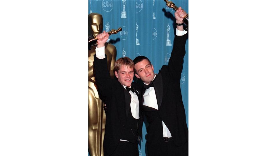 Matt Damon and Ben Affleck at the 1998 Oscars, where they won the Best Original Screenplay award for Good Will Hunting