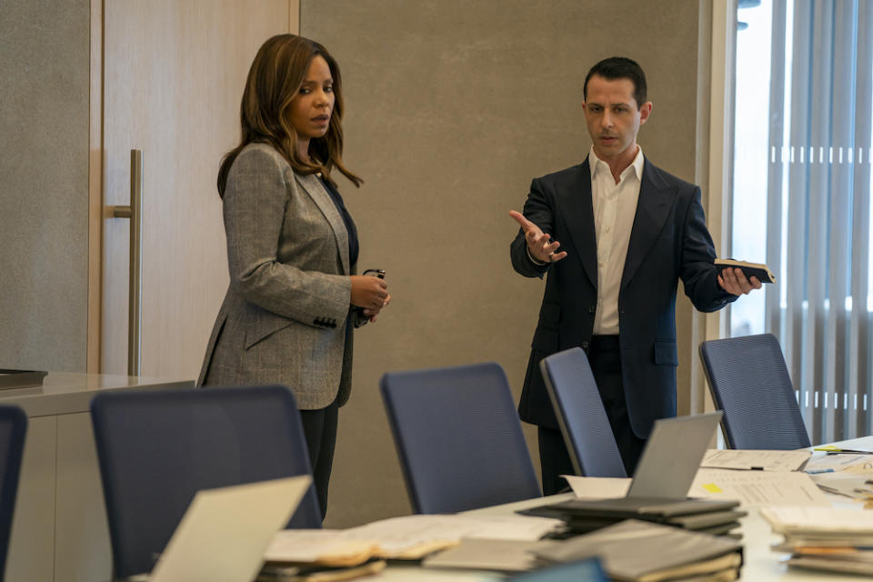 Sanna Lathan and Jeremy Strong in “Succession” - Credit: Macall Polay / HBO