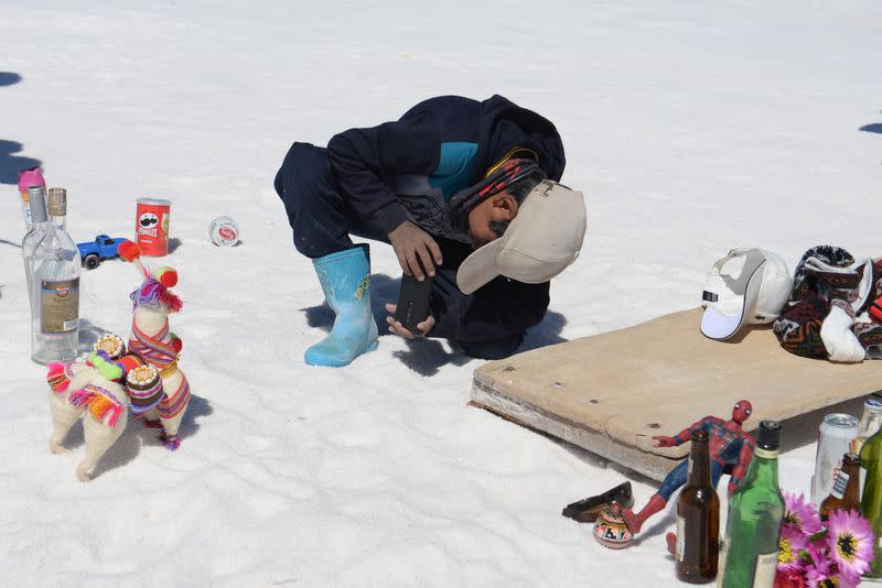 Uyuni Salt Flat attracts photo-seeking tourists, in Bolivia