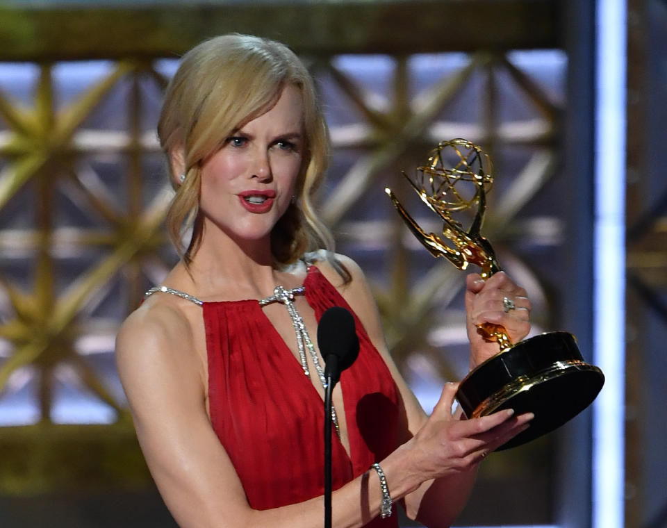 Nicole Kidman in 2017 with her Emmy Award