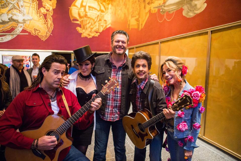 <p>To honor some of the very best country artists out there (and to promote NBC's <em>The Voice</em>), the <em>Today</em> crew went for it with cowboy hats, guitars, fake mustaches, and more. Hoda was Blake Shelton (<a href="https://www.today.com/popculture/jay-leno-grills-hoda-about-dating-her-crush-blake-shelton-2D11635170" rel="nofollow noopener" target="_blank" data-ylk="slk:her crush;elm:context_link;itc:0;sec:content-canvas" class="link ">her crush</a>), while <a href="https://www.goodhousekeeping.com/life/entertainment/a27033406/kathie-lee-gifford-last-day-today-show-hoda-kotb/" rel="nofollow noopener" target="_blank" data-ylk="slk:Kathie Lee Gifford;elm:context_link;itc:0;sec:content-canvas" class="link ">Kathie Lee Gifford</a> went as Miley Cyrus. </p>