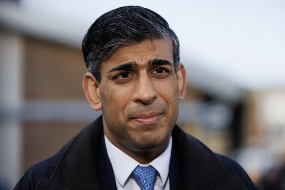 Prime Minister Rishi Sunak speaking to the media while visiting Harlow Police Station in Essex (Dan Kitwood/PA) (PA Wire)