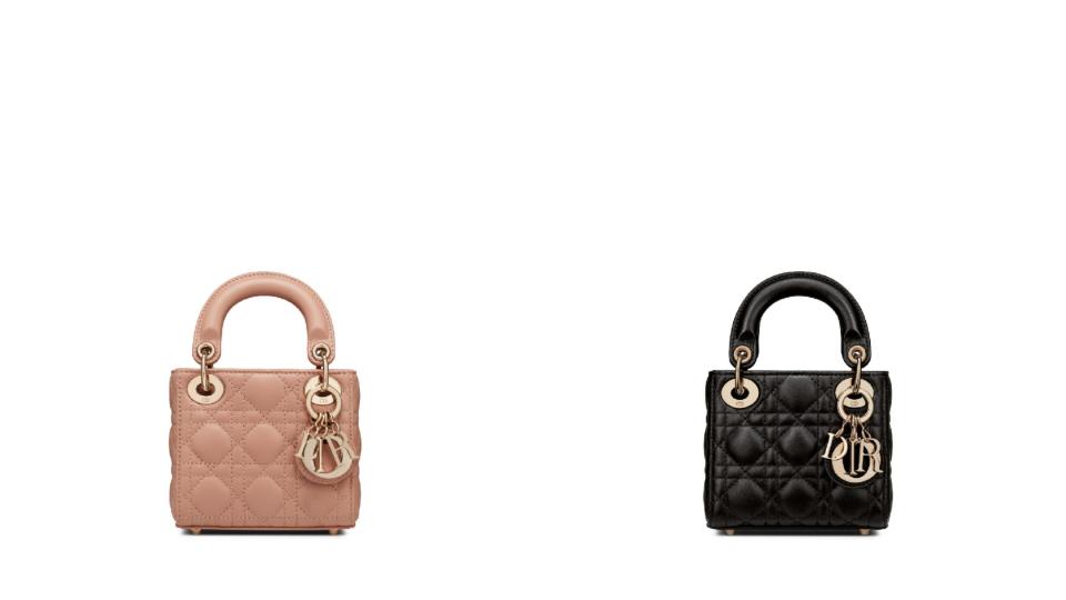 Lady Dior micro 玫瑰粉/黑色籐格紋小羊皮提包，NT$100,000