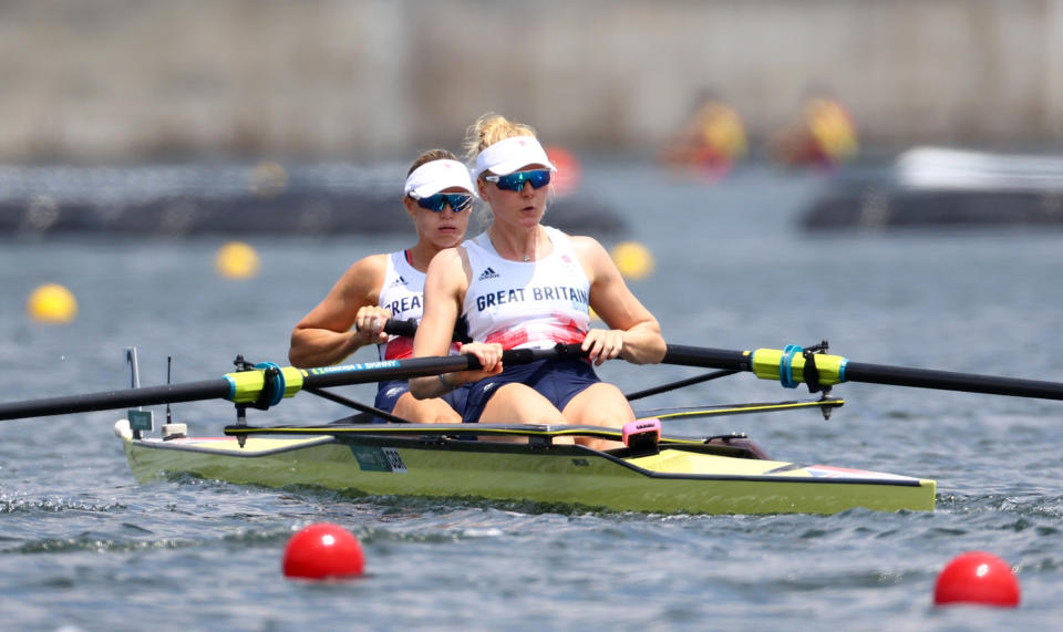 Polly Swann on the water at Tokyo 2020 with Team GB teammate Helen Glover 