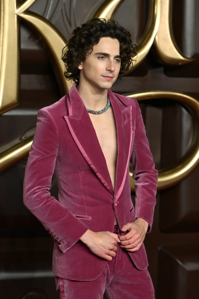 LONDON, ENGLAND – NOVEMBER 28: Timothée Chalamet attends the “Wonka” World Premiere at The Royal Festival Hall on November 28, 2023 in London, England. (Photo by Kate Green/Getty Images)