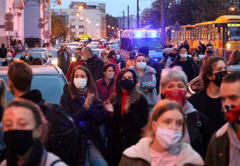 FILE PHOTO: People protest against imposing further restrictions on abortion law in Warsaw