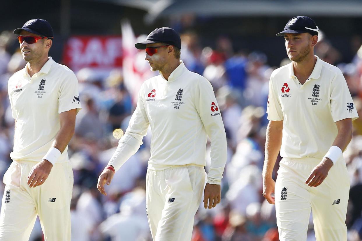 Tough times | Jimmy Anderson, Joe Root and Stuart Broad in the field: Jason O'Brien/PA Wire
