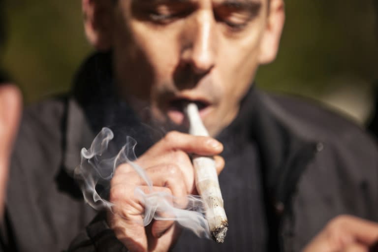 A marijuana cigarette is lit during a legalization party at Trinity Bellwoods Park in Toronto