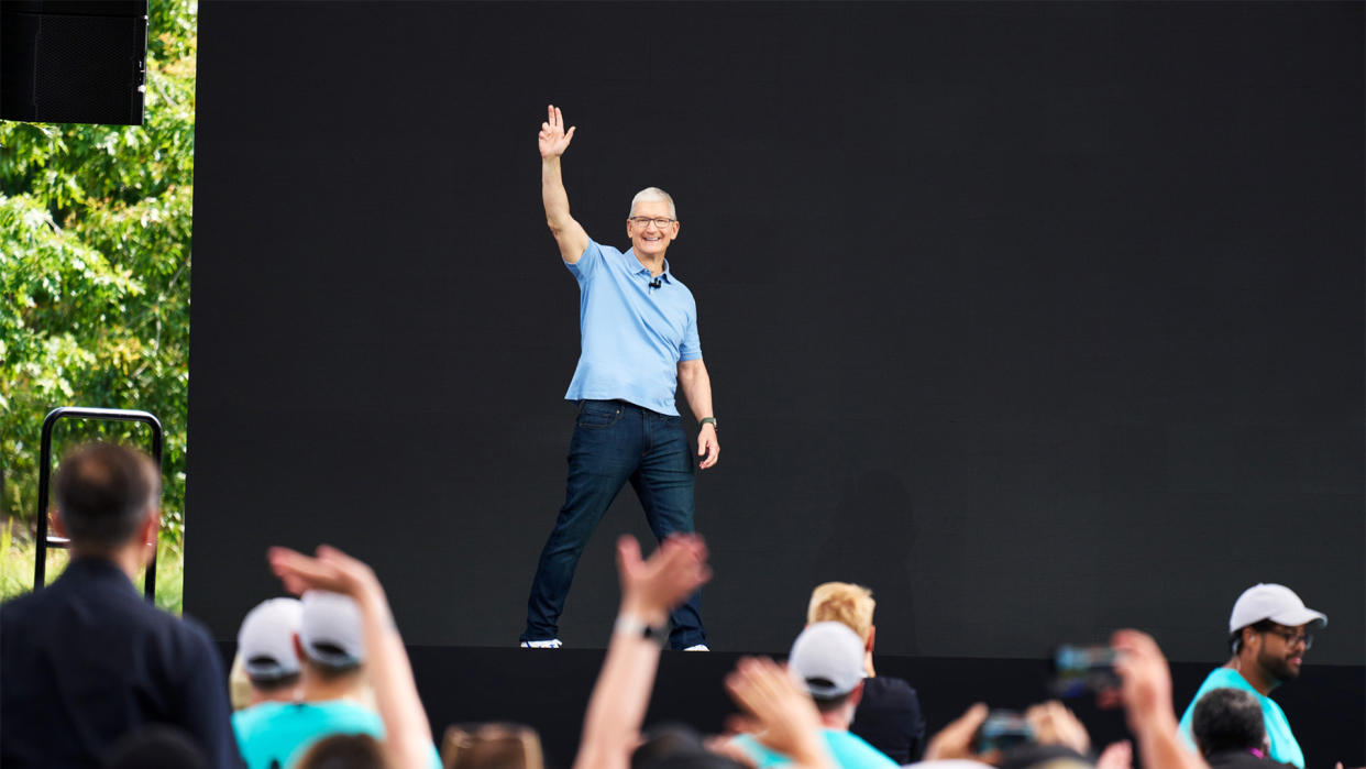  Tim Cook on stage during WWDC 2023. 