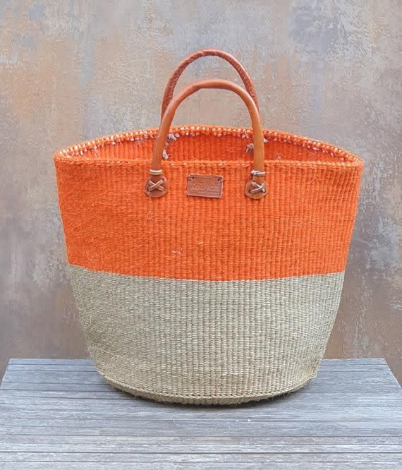 2) LAZIMA: Orange and Tan Sisal Basket Bag