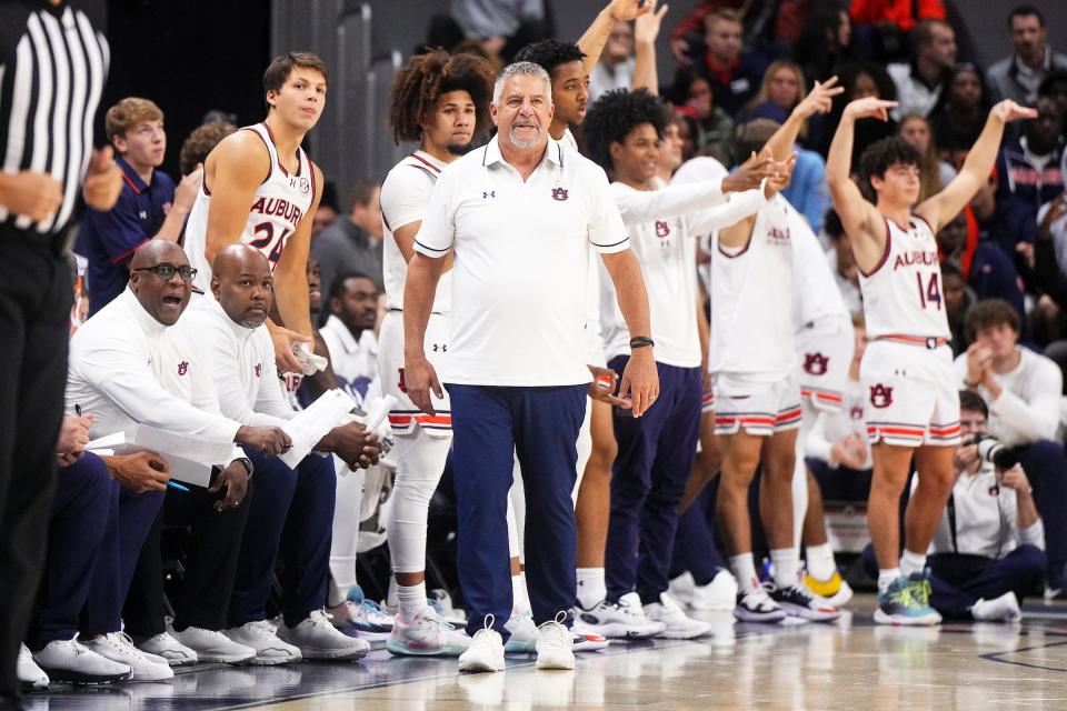 Auburn basketball coach Bruce Pearl during an exhibition between the Tigers and Auburn-Montgomery at Neville Arena on Wednesday, Nov. 1, 2023.