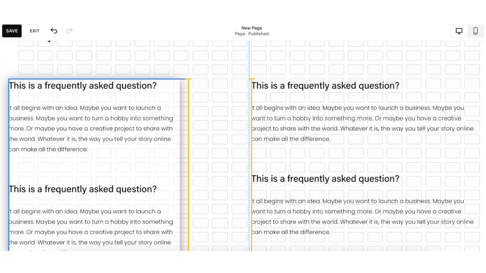 Screenshot of Squarespace website building process