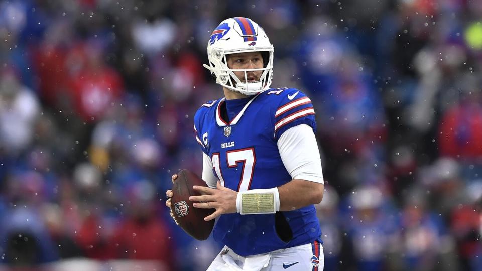 Buffalo Bills quarterback Josh Allen looks to pass.