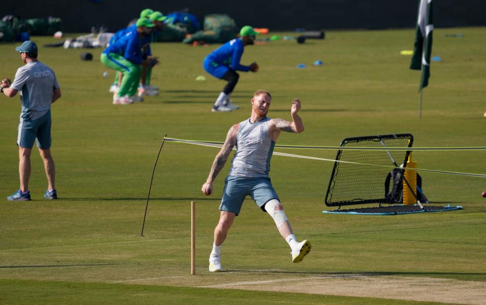 Ben Stokes bowls in the nets as England begin their preparations for the Test series - Anjum Naveed/AP