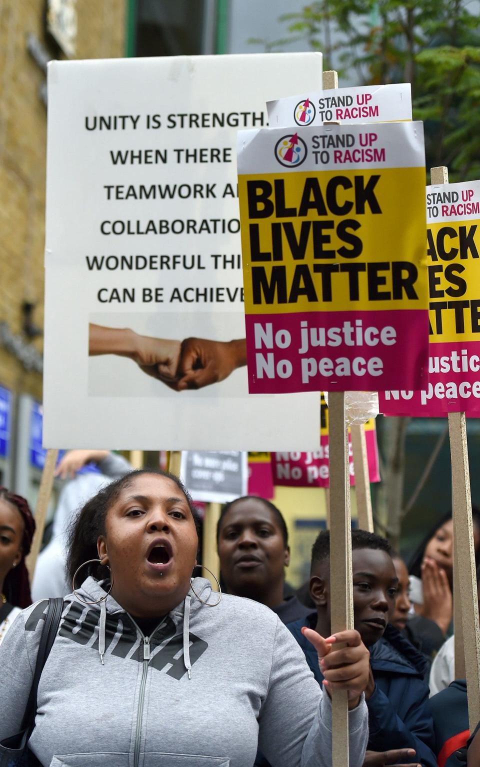 Protesters chant during the march on Monday evening - Credit: Lauren Hurley/PA