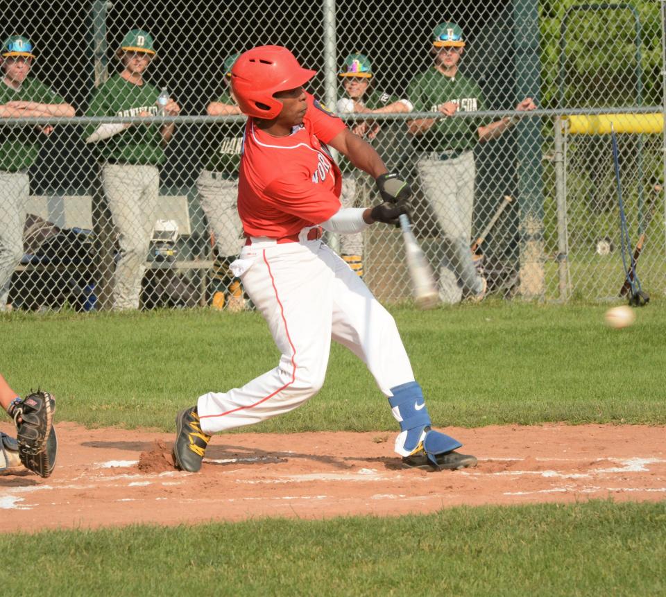 Norwich's Max Sanchez looks for hit during a game against Danielson at Dickenman Field.