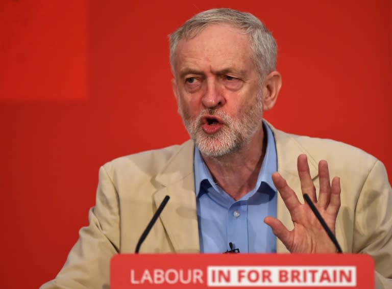 British opposition Labour Party leader Jeremy Corbyn delivers a speech in London on April 14, 2016