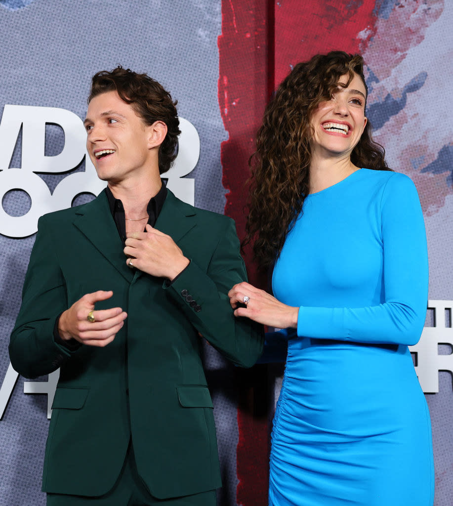 Closeup of Tom Holland and Emmy Rossum