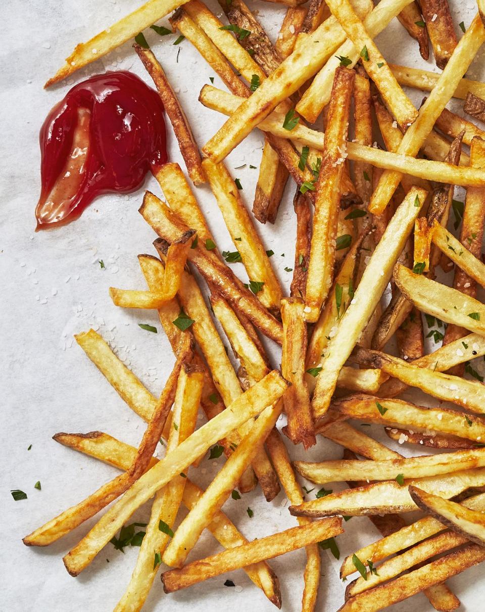 <p>Want to know the secret to super-crispy French fries? It's air frying! Forget about oil temperature, soaking, and all the other steps associated with the perfect <a href="https://www.delish.com/cooking/recipe-ideas/a28349714/double-fried-french-fries-recipe/" rel="nofollow noopener" target="_blank" data-ylk="slk:deep-fried French fry;elm:context_link;itc:0;sec:content-canvas" class="link ">deep-fried French fry</a>. Pair with ketchup or one of our <a href="https://www.delish.com/cooking/a42431/23-things-you-should-be-dipping-your-fries-in/" rel="nofollow noopener" target="_blank" data-ylk="slk:23 innovative French fry dipping sauce ideas;elm:context_link;itc:0;sec:content-canvas" class="link ">23 innovative French fry dipping sauce ideas</a>.</p><p>Get the <strong><a href="https://www.delish.com/cooking/recipe-ideas/a39980404/air-fryer-french-fries-recipe/" rel="nofollow noopener" target="_blank" data-ylk="slk:Air Fryer French Fries recipe;elm:context_link;itc:0;sec:content-canvas" class="link ">Air Fryer French Fries recipe</a></strong>.</p>