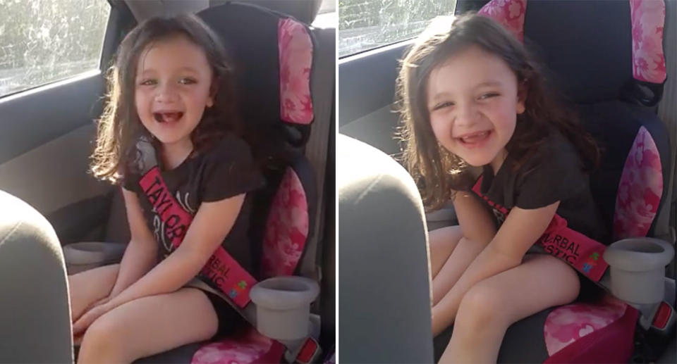 Briana Blankenship shared a video on Facebook of her five-year-old daughter Taylor, who has non-verbal autism, speaking her first word. Source: Briana Blankenship via Storyful