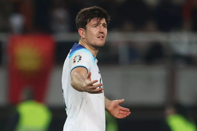 Harry Maguire of England reacts during the UEFA EURO 2024 European qualifier match between North Macedonia and England at National Arena Todor Proeski on November 20, 2023 in Skopje, Macedonia.