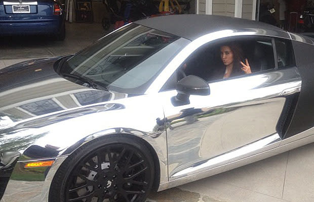 Kim Kardashian is at peace in Scott Disick’s new ride. (Kim Kardashian/Twitter)