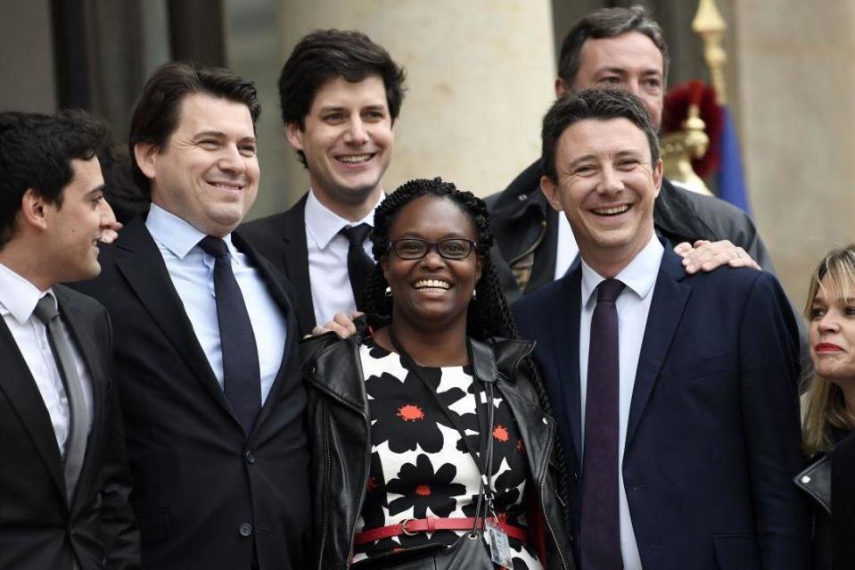 Sylvain Fort (second left) and Sibeth Ndiaye (centre) at the inauguration (AFP/Getty Images)