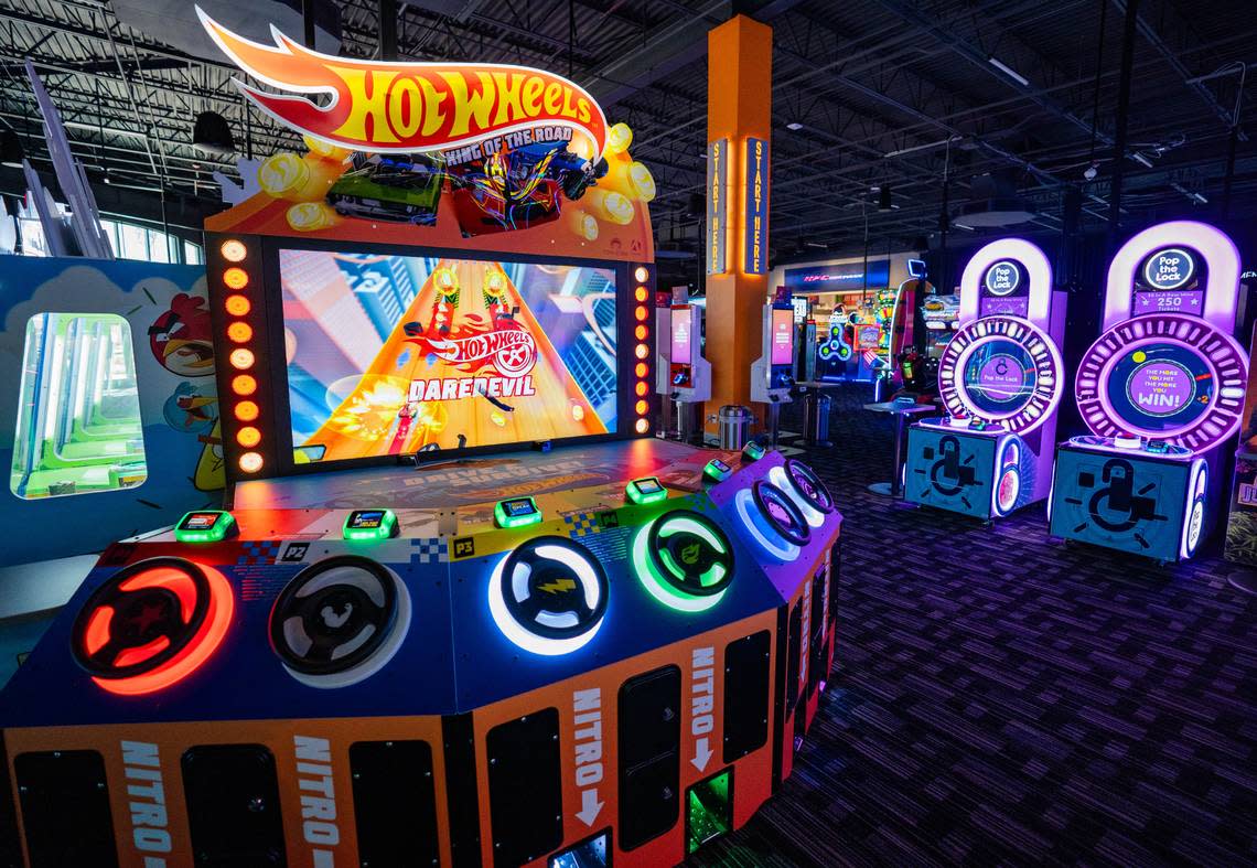 A Hot Wheels arcade game is one of the many games Dave & Buster’s in Folsom has for guests to enjoy. It is powered up and ready to go on Tuesday, March 26, 2024. Cameron Clark/cclark@sacbee.com