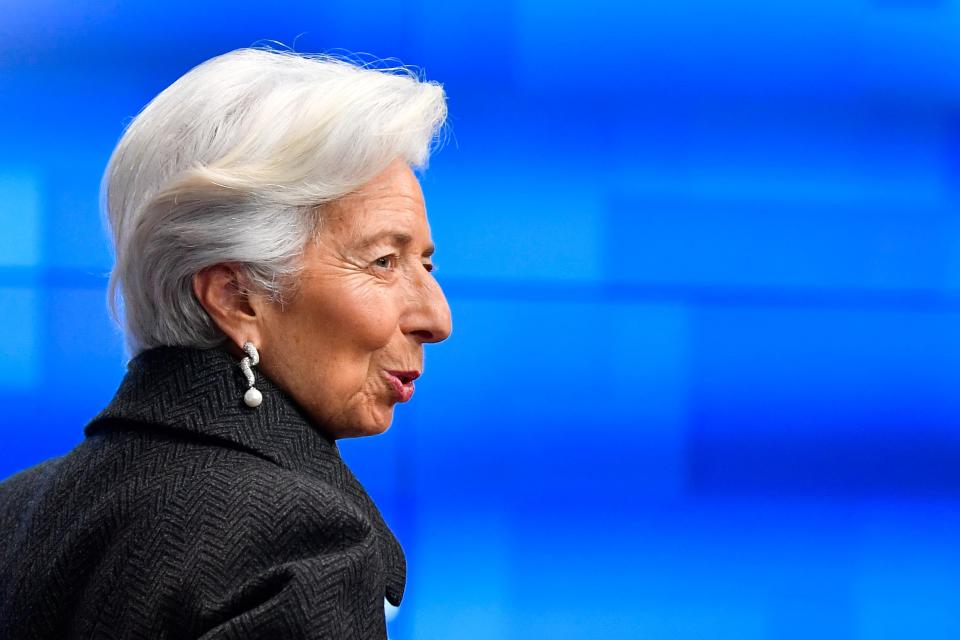 President of the European Central Bank (ECB) Christine Lagarde arrives for a Eurogroup meeting at the EU headquarters in Brussels on February 17, 2020. (Photo by John THYS / AFP) (Photo by JOHN THYS/AFP via Getty Images)