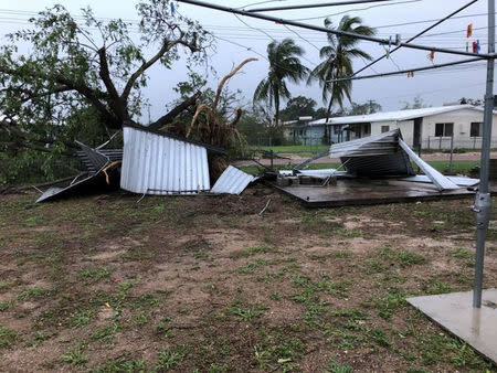 A view of the aftermath of Cyclone Nora is seen after it struck Pormpuraaw, Queensland, Australia, in this picture obtained from social media March 25, 2018. Liam Hartley/via REUTERS