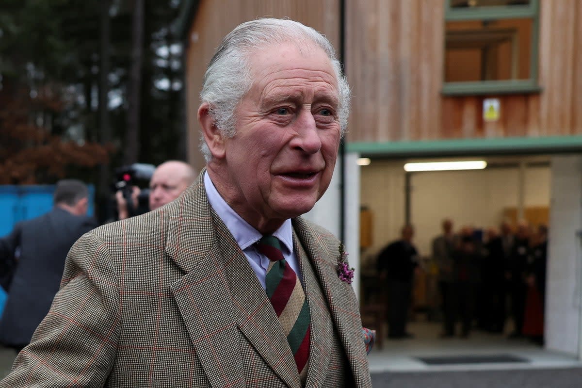 King Charles visits the Aboyne and Mid Deeside Community Shed in Scotland on January 12 (REUTERS)