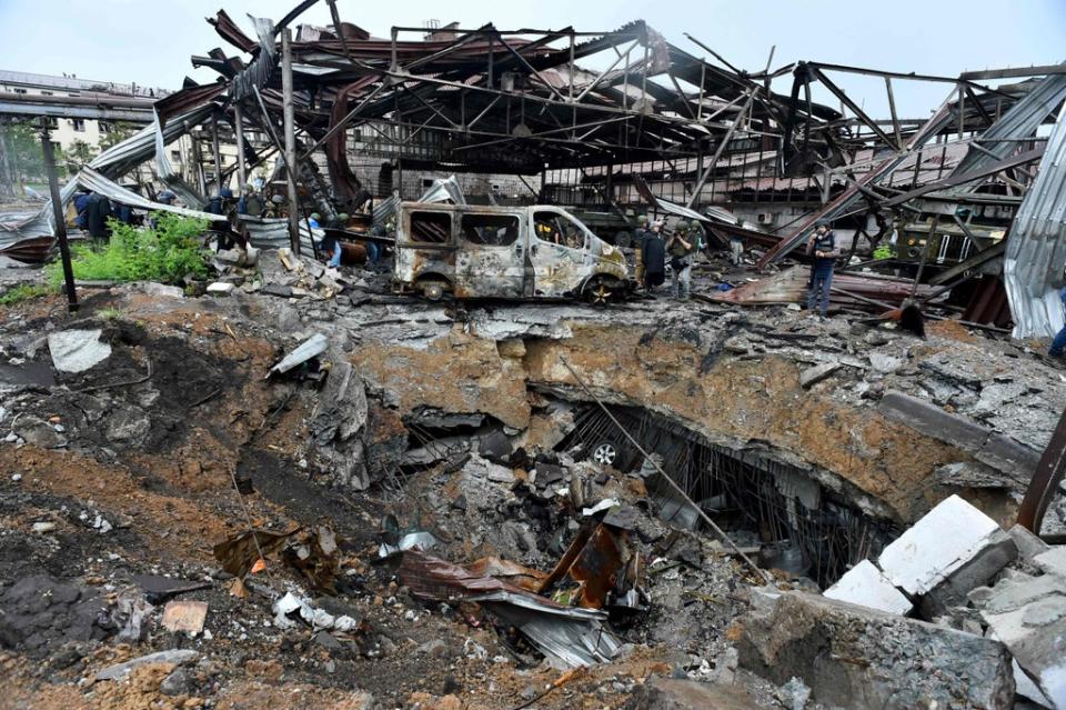 A view of the destroyed part of the Ilyich Iron and Steel Works in Ukraine's port city of Mariupol (AFP via Getty Images)