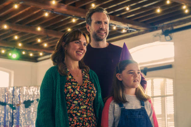 Esther Smith as Nikki, Rafe Spall as Jason and Eden Togwell as Princess in "Trying"<p>Apple TV+</p>