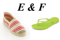 <b>Espadrilles & Flip-Flops </b><br><br> Was so wunderbar Spanisch klingt, ist ein leichter Sommerschuh aus Stoff mit einer Sohle aus Pflanzenfasern. Wer hätt’s gewusst? Der Ursprung der Espadrilles liegt vermutlich auf Mallorca…wo sich auch Flip-Flops größter Beliebtheit erfreuen. Denn die Zehentrennerlatschen sind bequem, praktisch und außerdem günstig zu haben – da kann man ruhig mal bei allen Farben zuschlagen.