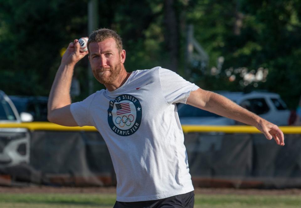 Todd Frazier throw out the first pitch. Toms River East Little League defeats Holbrook 5-4 in eight inning for District 18 Title in Barnegat, NJ on July 8, 2022. 