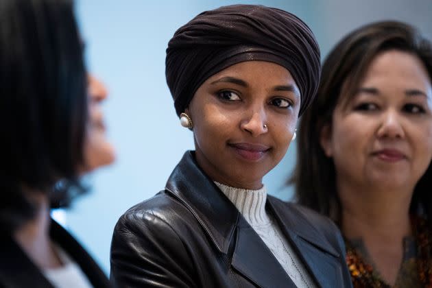 Rep. Ilhan Omar, D-Minn., center, told HuffPost: “I have heard from countless people in my district—particularly immigrants, Muslim-Americans and people have color—who have had bank accounts closed or not been able to bank due to discrimination.