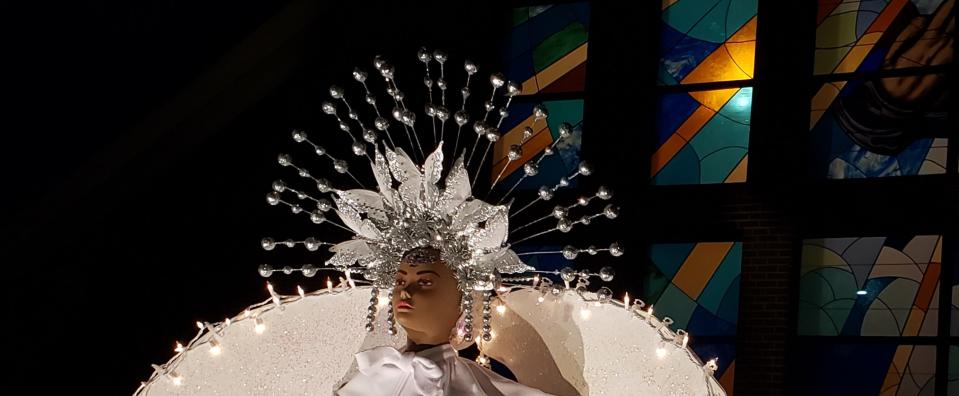 A 10-foot-tall angel greets passersby on old Raeford Road, in front of Beauty Spot Missionary Baptist Church on Thursday, Dec. 10, 2020. The church's Floral Ministry put up the display.